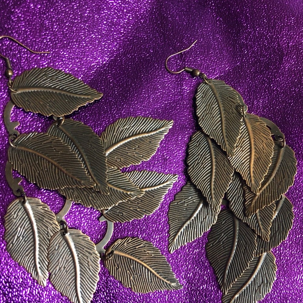 Big copper leaf earrings